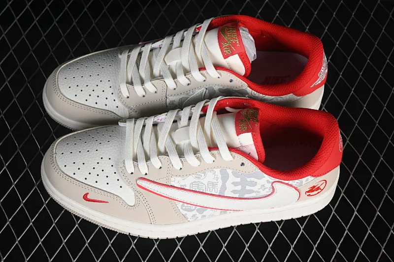 All categories Air Jordan Jordan series basketball shoes Air Jordan 1 Low High-end customized low-top sneakers Travis Scott x Fragment Design x Air Jordan 1 Low OG SP AJ1 Joe 1 Year of the Horse limited edition Plain bottom bright red low-top cultural casual sneakers NH0601-062